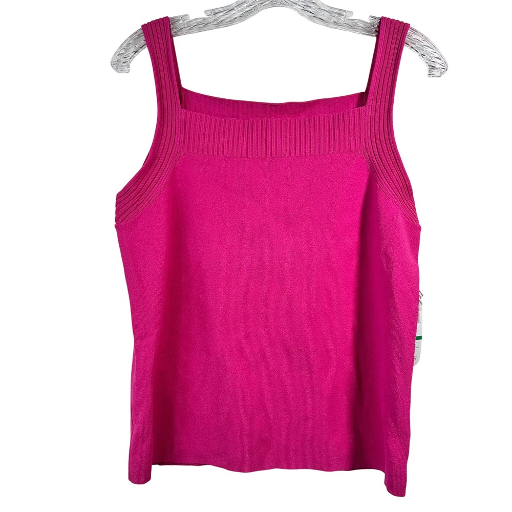 Jones New York Collection Blossom Pink Square Neck Ribbed Knit Tank Top Large